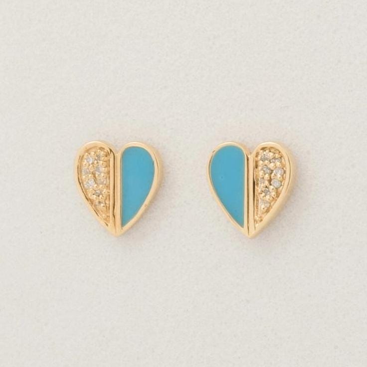 Heart Diamond Kids Earrings, 14k Solid Gold Enamel Studs, Natural Diamond, Minimalistic Everyday jewelry, Gift for toddlers, girls, and kid