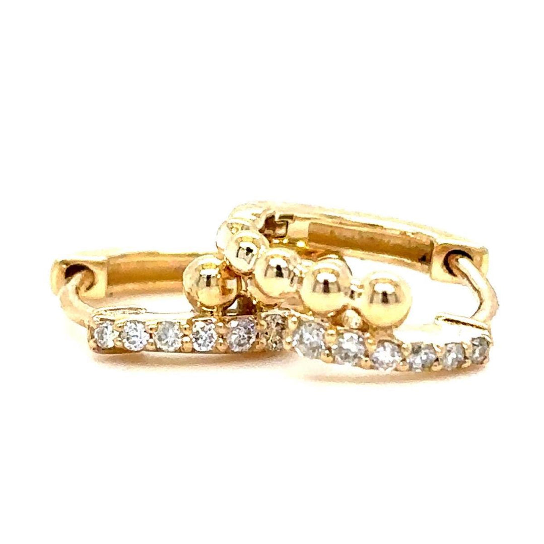 Diamond Beaded Huggie Kids Earrings, 14k Solid Gold, Natural Diamonds, Kids jewelry,   Everyday Hoops, Gift for toddlers, girls and kids