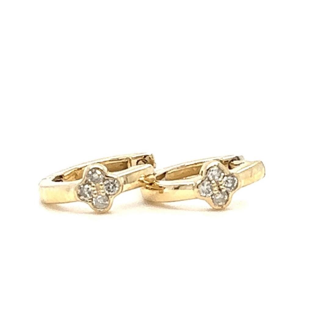 Diamond Clover Huggie Kids Earrings, 14k Solid Gold, Natural Diamonds, Kids jewelry,   Everyday Hoops, Gift for toddlers, girls and kids