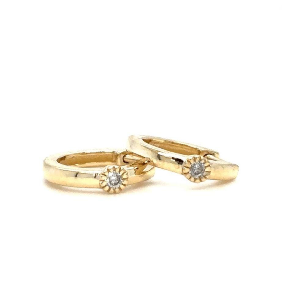 Diamond Sunburst Huggie Kids Earrings, 14k Solid Gold, Natural Diamonds, Kids jewelry,   Everyday Hoops, Gift for toddlers, girls and kids