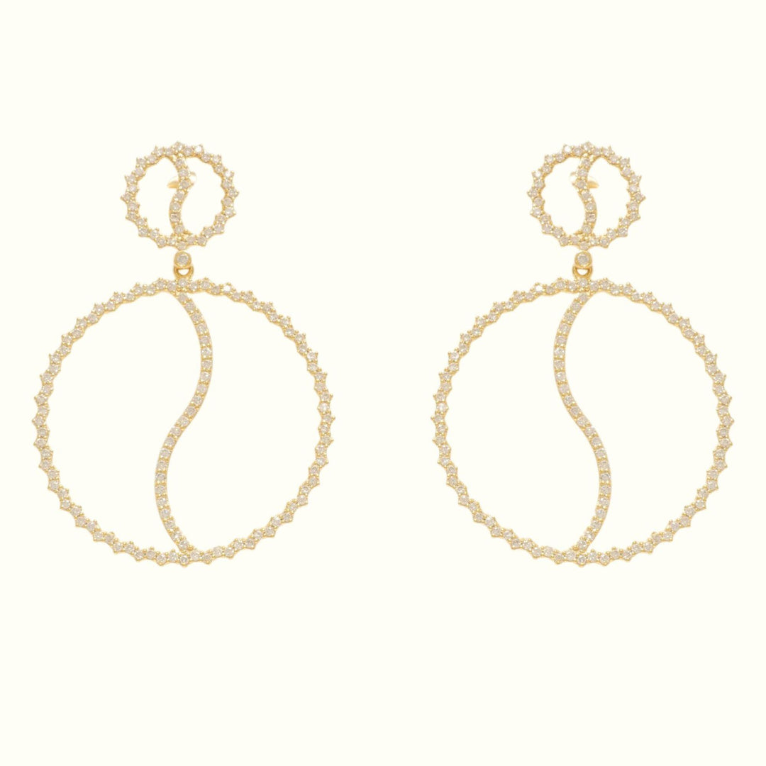 Circle Diamond Dangle Drop Earrings, 14k Solid Gold, Natural Diamonds, Geometric Statement Jewelry, Minimalist Hoop Earrings