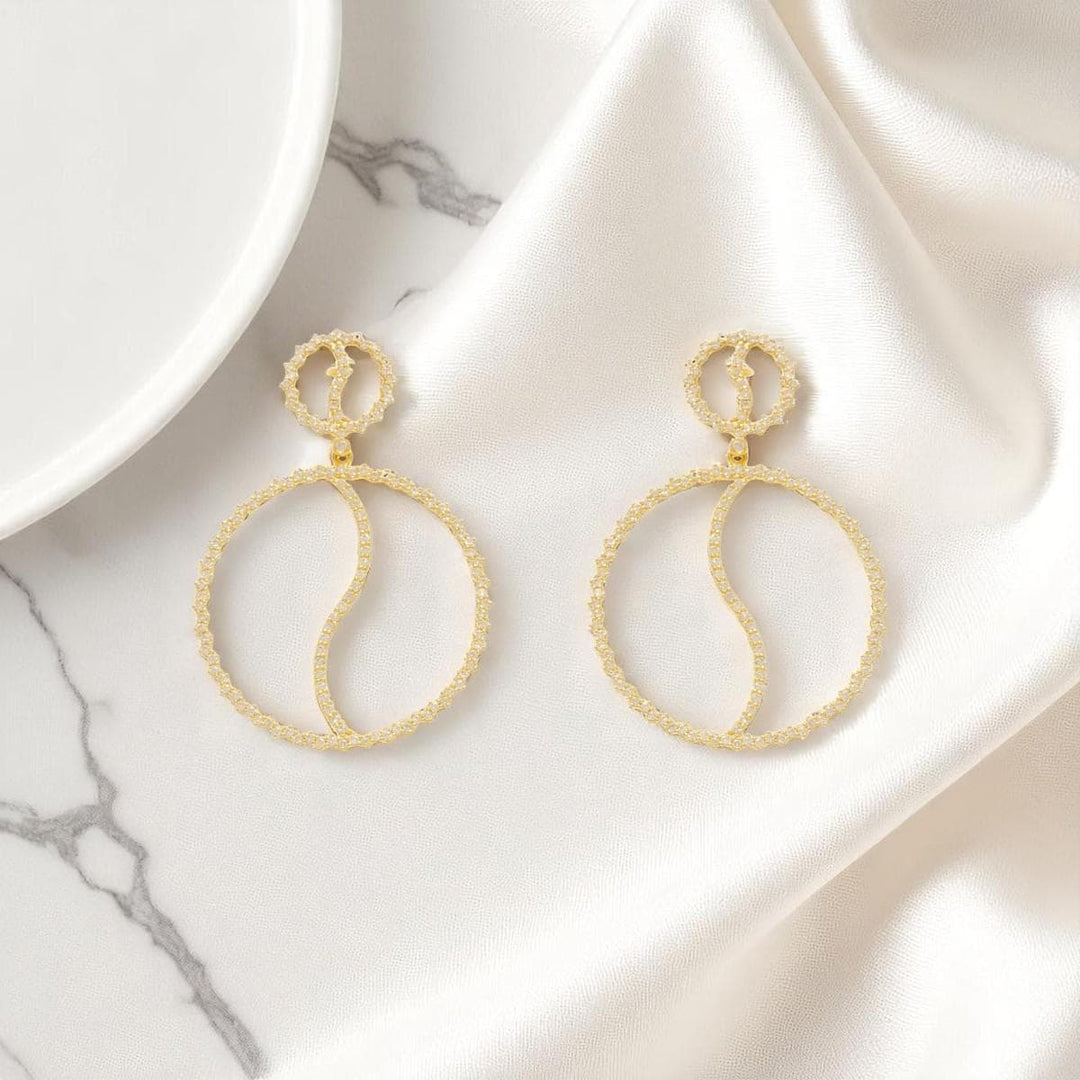 Circle Diamond Dangle Drop Earrings, 14k Solid Gold, Natural Diamonds, Geometric Statement Jewelry, Minimalist Hoop Earrings