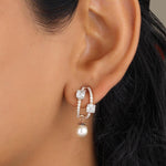 Load image into Gallery viewer, Pearl Drop Huggie Earrings, 14k Solid Gold, Natural Diamonds, Illusion Set Statement Jewelry, Bridal Cocktail Earrings
