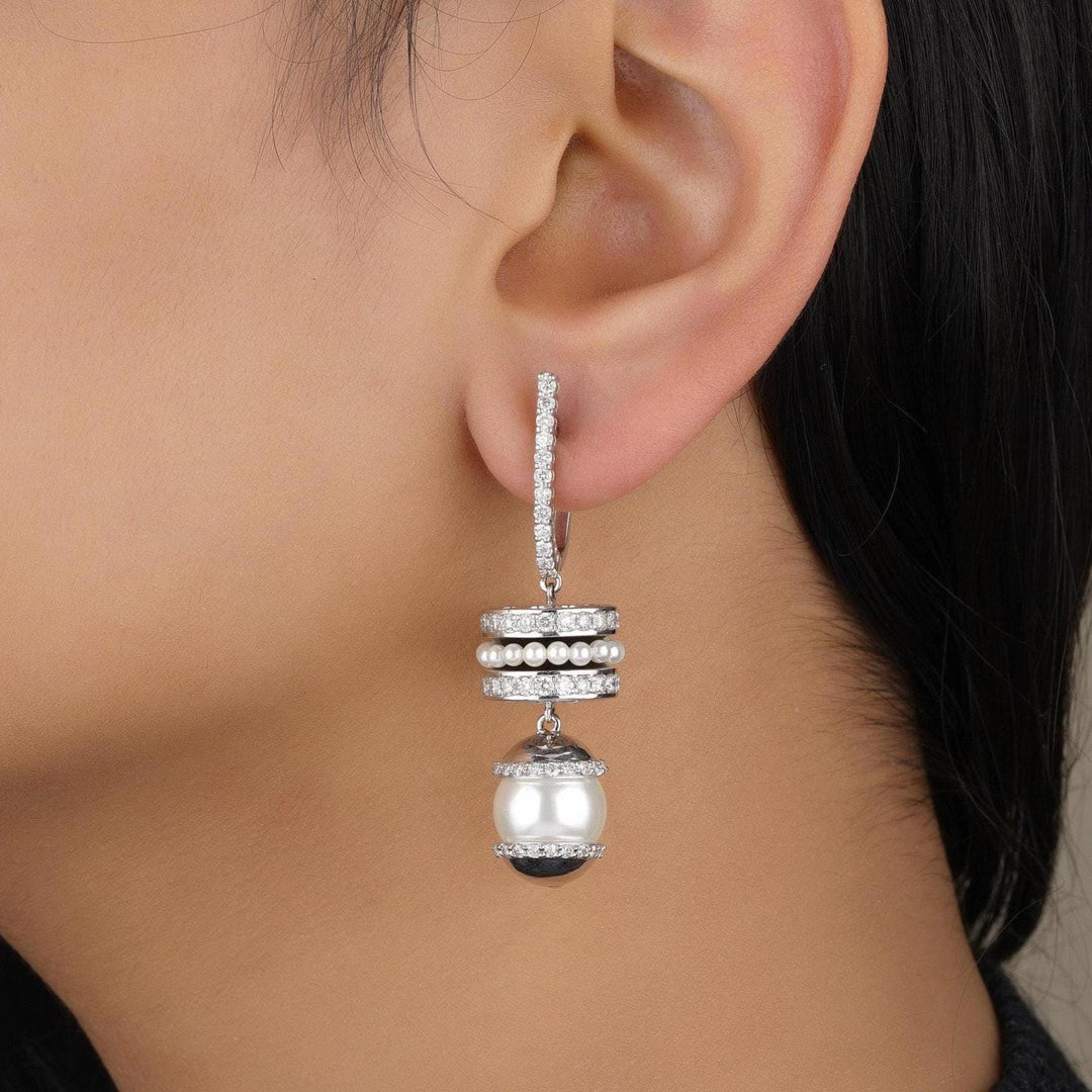 Pearl Drop Diamond Earrings, 14K Solid Gold, Natural Diamonds, Black Enamel Dangle Hoops, Cocktail Statement Earrings, Bridal Jewelry