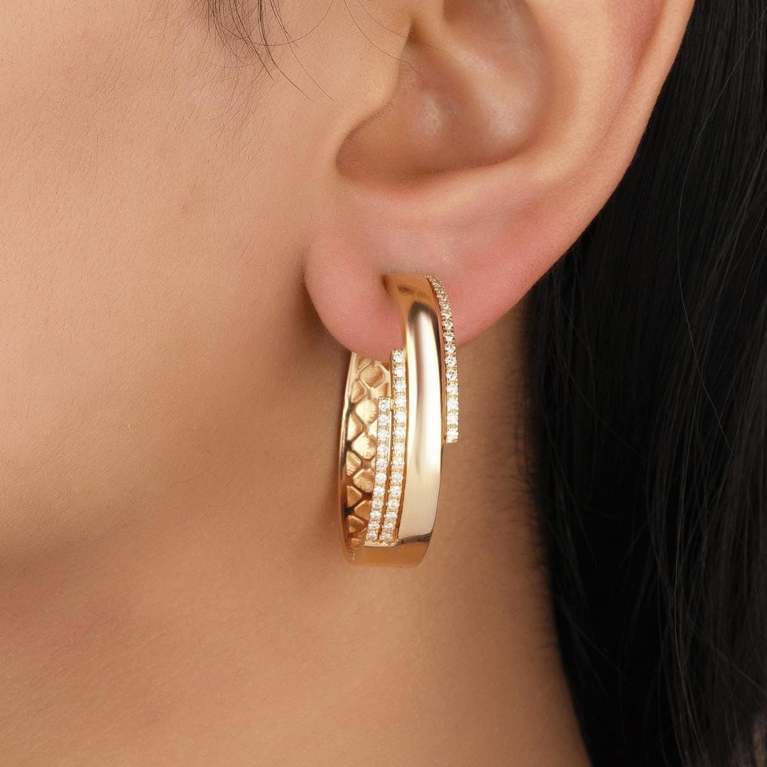 Layered Diamond Hoop Earrings, 14k Solid Gold Earrings, Natural Diamonds, Minimalist Jewelry, Wedding Earrings, Cocktail Statement Earrings