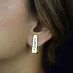 Load image into Gallery viewer, Rectangle Diamond Huggie Earrings, 14k Solid Gold, Natural Diamonds, Geometric Everyday Earrings, Statement Earrings, Minimalistic Earrings
