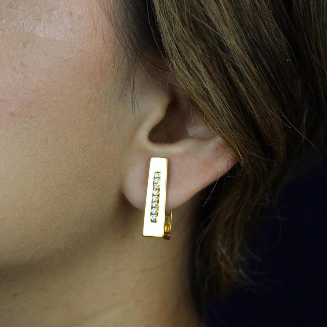 Rectangle Diamond Huggie Earrings, 14k Solid Gold, Natural Diamonds, Geometric Everyday Earrings, Statement Earrings, Minimalistic Earrings