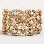 Load image into Gallery viewer, Criss Cross Diamond Ring, 14k solid gold, Natural Diamonds, Wedding Broad Band, Cocktail Statement Ring, Wide Band Ring, Gift For Her
