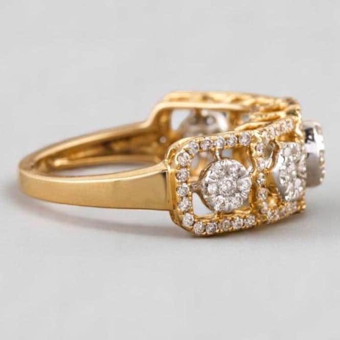 Diamond Halo Eternity Ring, 14k Solid Gold, Natural Diamonds, Illusion Setting, Open Frame Pavé Band, Two Toned Statement Ring, Gift For Her