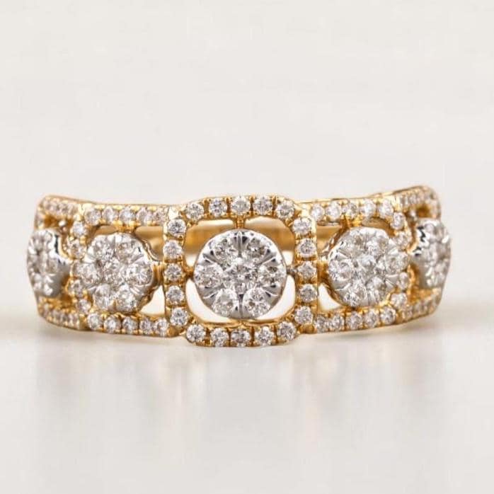Diamond Halo Eternity Ring, 14k Solid Gold, Natural Diamonds, Illusion Setting, Open Frame Pavé Band, Two Toned Statement Ring, Gift For Her