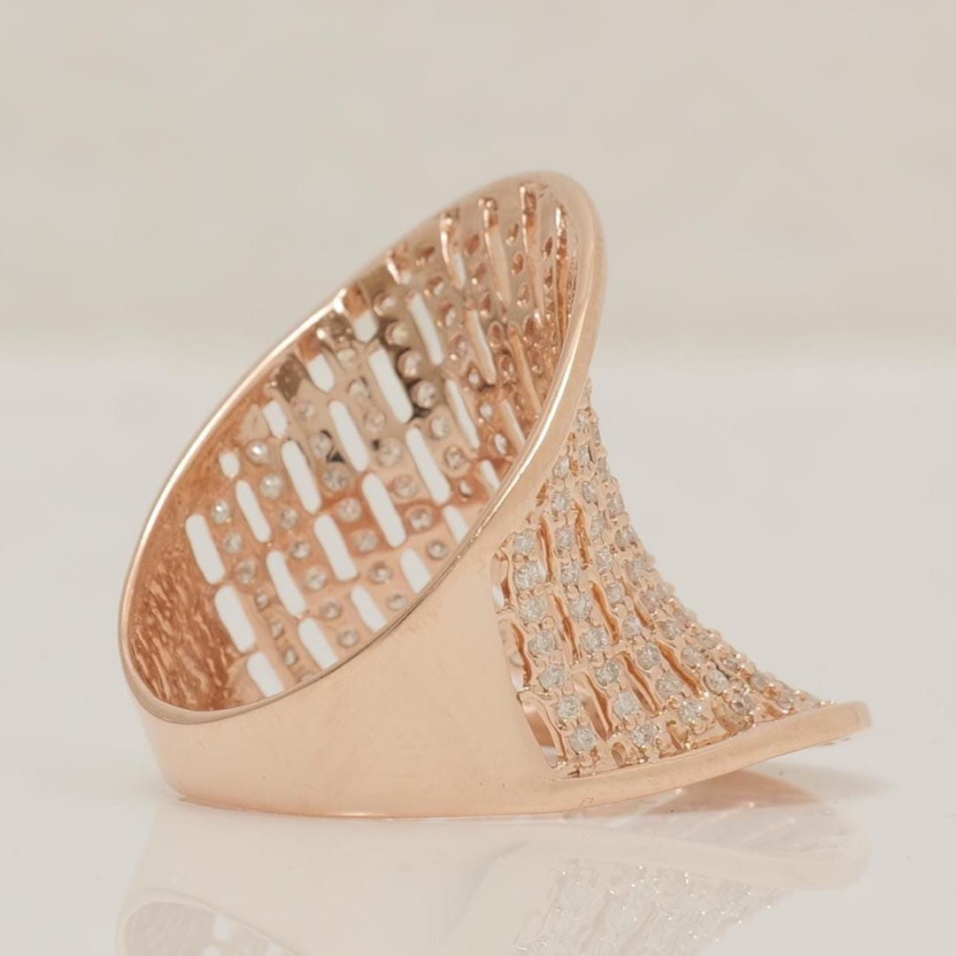 Wide Diamond Ring, 14K Solid Gold, Natural Diamonds, Bold Statement Ring, Net Pattern Diamond Ring, Full Finger Ring, Gift For Her