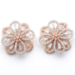 Load image into Gallery viewer, Flower Diamond Stud Earrings, 14k Solid Gold, Natural Diamonds, Fancy Dual Tone Studs, Cocktail Statement Jewelry, Baguette Petal Jewelry
