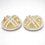 Load image into Gallery viewer, Oval Rutile Quartz Earrings, 14k solid Gold, Natural Diamonds, Golden Gemstone Studs, Crisscross Cabochon Studs, Cocktail Statement Jewelry
