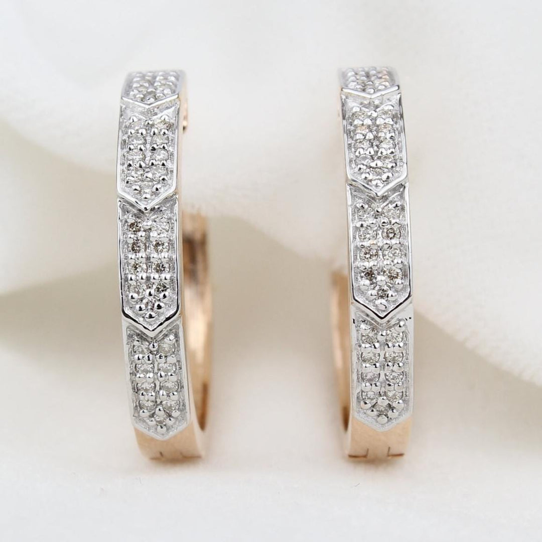 Oval Diamond Earrings,  14k Solid Gold, Natural Diamonds, Geometric Chevron Pavé Hoops, Minimalist Statement Jewelry, Wedding Jewelry