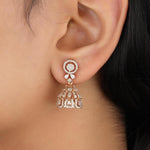 Load image into Gallery viewer, Floral Diamond Dangle Earrings, 14K Solid Gold, Natural Diamonds,  Diamond Cap Earrings, Bridal Party Earrings, Cocktail Statement Gift
