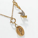 Load image into Gallery viewer, Personalized Initial Bird Charm Diamond Necklace, 14k Solid Gold, Natural Diamonds, Stacking Two Charm Necklace, Minimalist Everyday Jewelry
