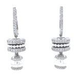 Load image into Gallery viewer, Pearl Drop Diamond Earrings, 14K Solid Gold, Natural Diamonds, Black Enamel Dangle Hoops, Cocktail Statement Earrings, Bridal Jewelry
