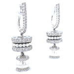 Load image into Gallery viewer, Pearl Drop Diamond Earrings, 14K Solid Gold, Natural Diamonds, Black Enamel Dangle Hoops, Cocktail Statement Earrings, Bridal Jewelry
