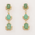 Load image into Gallery viewer, Emerald Dangle Drop Diamond Earrings, 14k Solid Gold, Natural Diamonds, Pear &amp; Emerald Cut Gemstone Earrings, Cocktail Statement Jewelry
