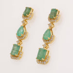 Load image into Gallery viewer, Emerald Dangle Drop Diamond Earrings, 14k Solid Gold, Natural Diamonds, Pear &amp; Emerald Cut Gemstone Earrings, Cocktail Statement Jewelry

