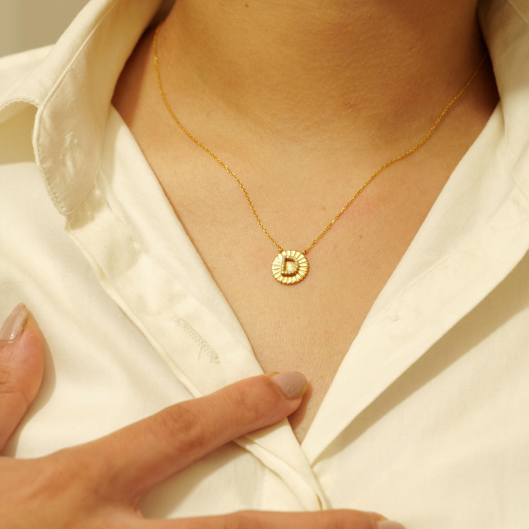 Personalized Medallion Initial Diamond Necklace, 14k Solid Gold, Natural Diamonds, Minimalist Custom Jewelry, Stacking Letter Charm Necklace