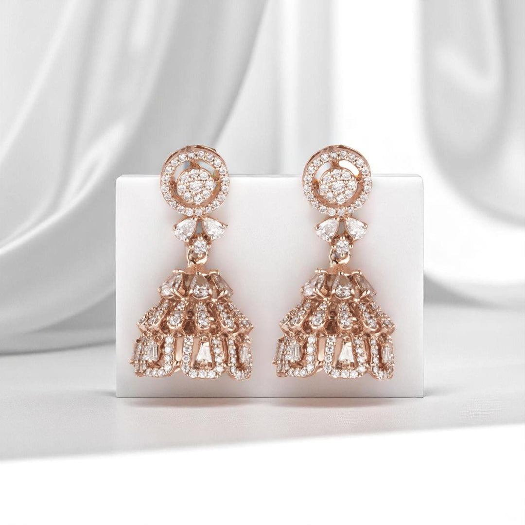 Floral Diamond Dangle Earrings, 14K Solid Gold, Natural Diamonds,  Diamond Cap Earrings, Bridal Party Earrings, Cocktail Statement Gift