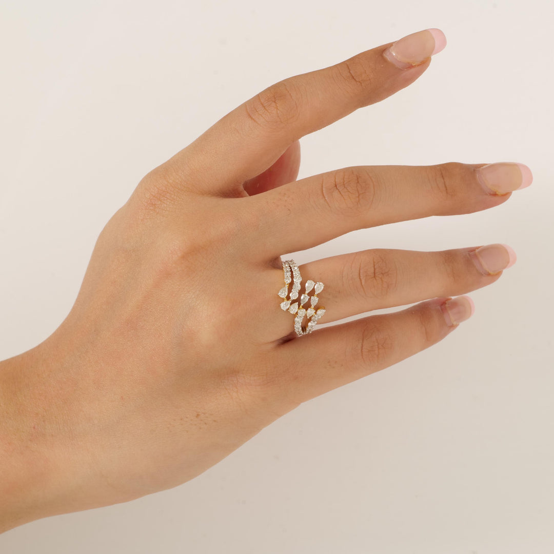 Leaf Branch Diamond Ring, 14k Solid Gold, Natural Diamonds, Cluster Bypass Jewelry, Statement Cocktail Jewelry, Wrap Bridal Wedding Ring