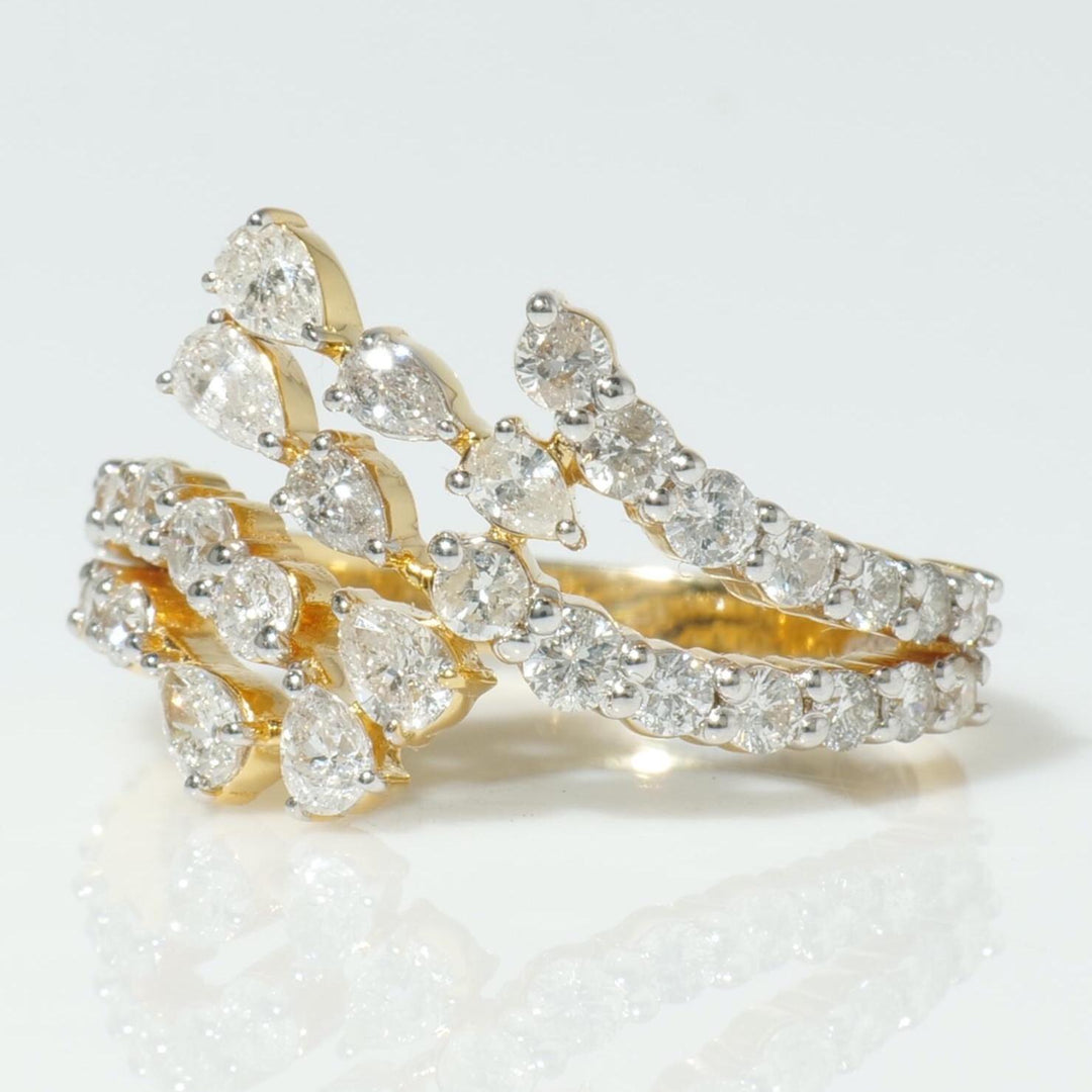 Leaf Branch Diamond Ring, 14k Solid Gold, Natural Diamonds, Cluster Bypass Jewelry, Statement Cocktail Jewelry, Wrap Bridal Wedding Ring