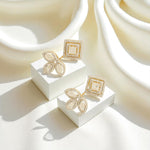 Load image into Gallery viewer, Geometric Leaf Halo Diamond Studs, 14k Solid Gold, Natural Diamonds, Princess Marquise Bridal Earrings, Statement Jewelry, Cocktail Studs
