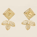 Load image into Gallery viewer, Geometric Leaf Halo Diamond Studs, 14k Solid Gold, Natural Diamonds, Princess Marquise Bridal Earrings, Statement Jewelry, Cocktail Studs
