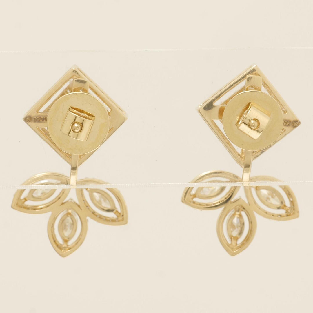 Geometric Leaf Halo Diamond Studs, 14k Solid Gold, Natural Diamonds, Princess Marquise Bridal Earrings, Statement Jewelry, Cocktail Studs