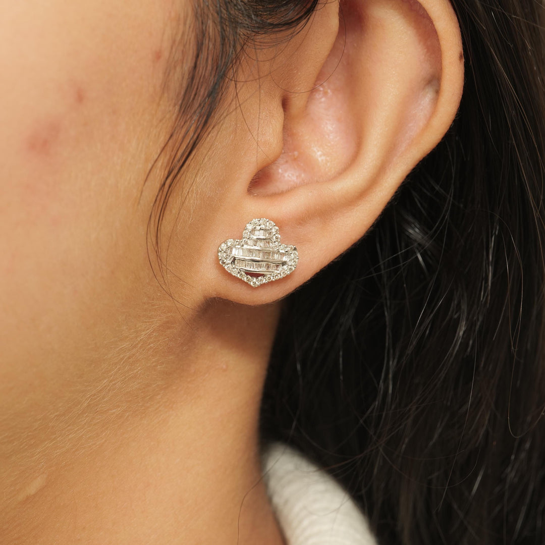 Baguette Diamond Studs Earrings, 14k Solid Gold, Natural Diamonds, Minimalist Earrings, Everyday Statement Earrings, Illusion Set Studs