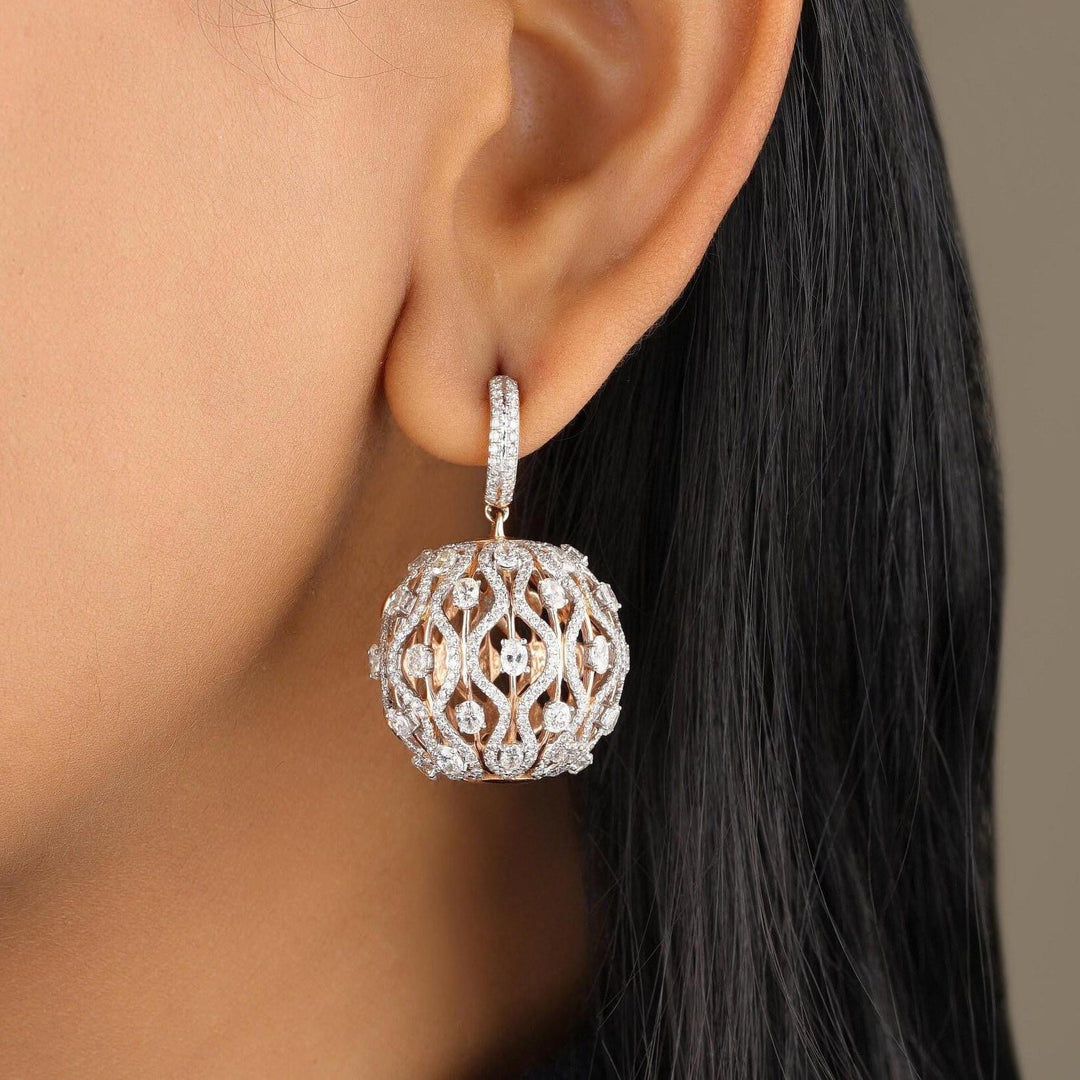 Orb Diamond Drop Earrings, 14K Solid Gold, Natural Diamonds,  Wavy Dome Jewelry, Bridal Wedding Earrings, Statement Cocktail Earrings