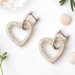 Load image into Gallery viewer, Open Heart Diamond Drop Earrings, 14k Solid Gold, Natural Diamonds, Huggie love Earrings, Cluster Pave Setting, Bridal Jewelry
