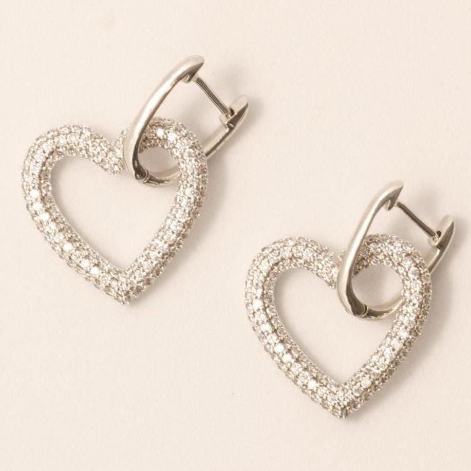 Open Heart Diamond Drop Earrings, 14k Solid Gold, Natural Diamonds, Huggie love Earrings, Cluster Pave Setting, Bridal Jewelry