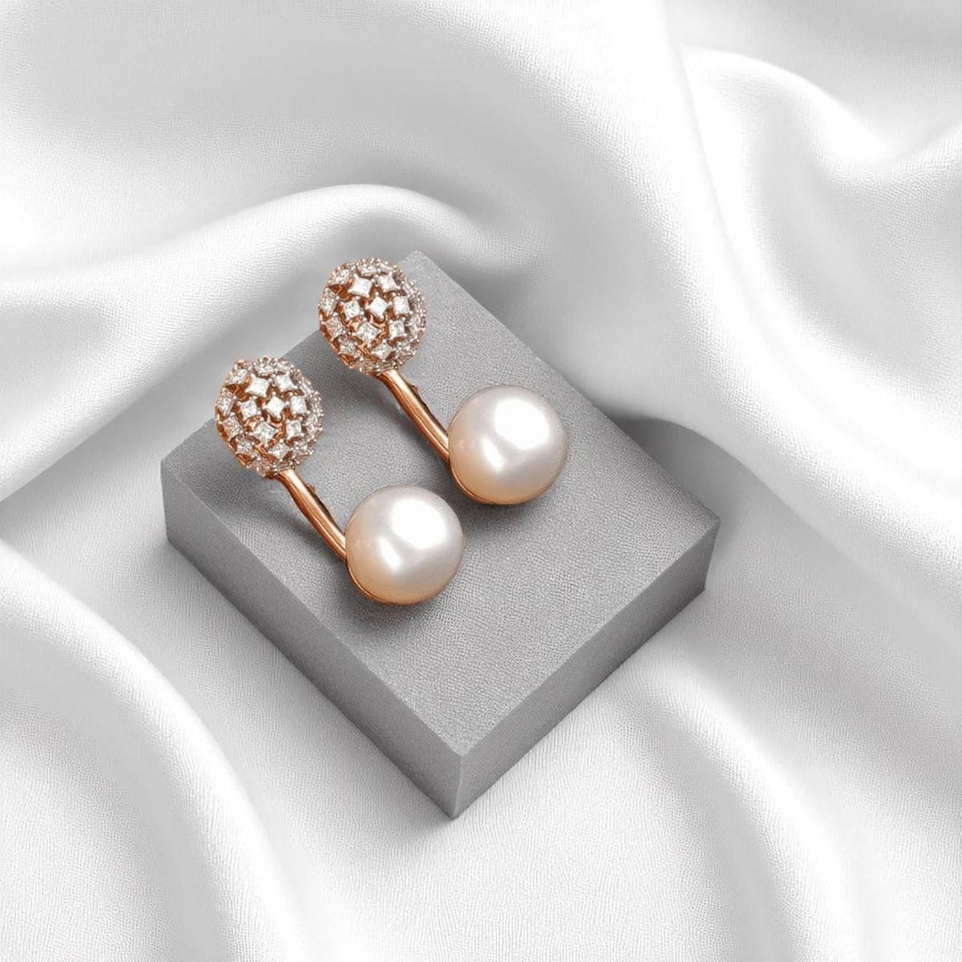 Pearl Diamond Drop Stud Earrings, 14k Solid Gold, Natural Diamonds, Bridal Wedding Studs, Cluster Dome Jewelry,  Statement Earrings