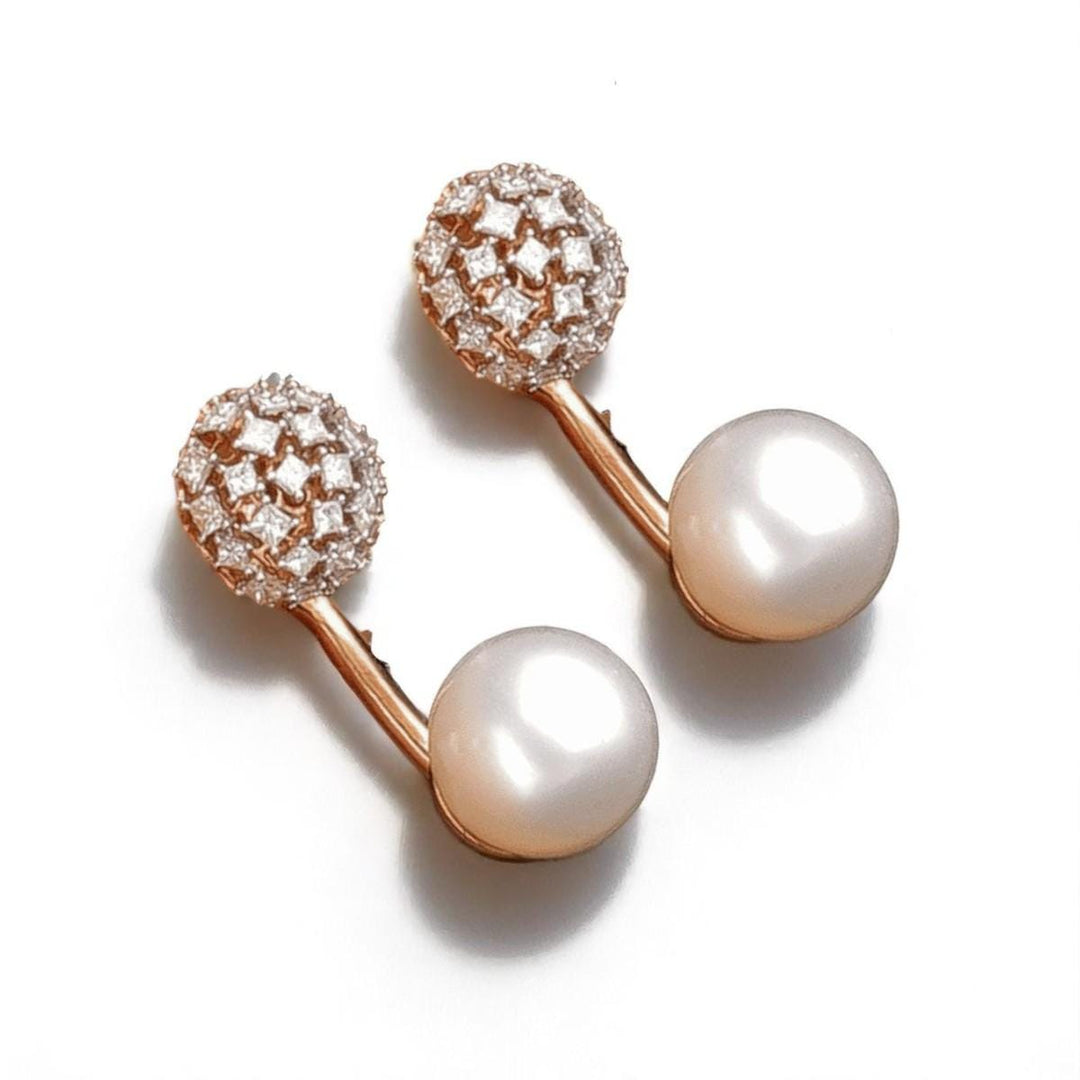 Pearl Diamond Drop Stud Earrings, 14k Solid Gold, Natural Diamonds, Bridal Wedding Studs, Cluster Dome Jewelry,  Statement Earrings