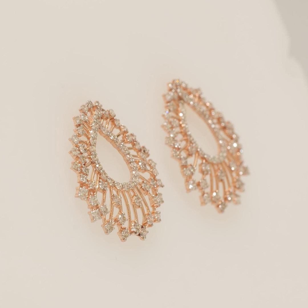 Peacock Feather Diamond Earrings, 14k Solid Gold, Natural Diamonds, Teardrop Sunburst Earrings, Cocktail Evening Jewelry, Statement Studs