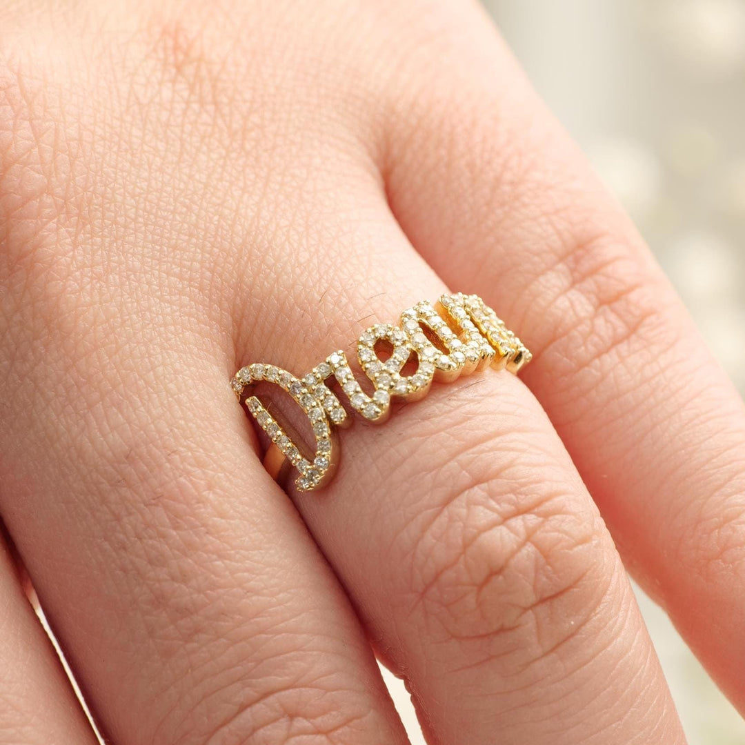 Dream Diamond Ring, 14k Solid Gold, Natural Diamonds, Personalized Statement Ring, Inspirational Jewellery, Everyday Ring, Certified Jewelry
