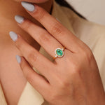 Load image into Gallery viewer, Oval Emerald Halo Diamond Ring, 14k Solid Gold, Natural Diamond, Statement Dual Tone Jewelry, Cocktail Ring, Engagement Wedding Ring
