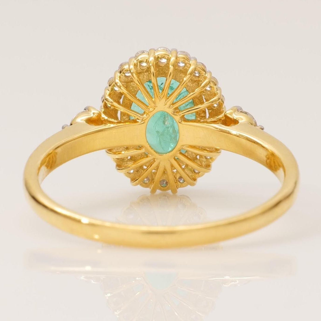 Oval Emerald Halo Diamond Ring, 14k Solid Gold, Natural Diamond, Statement Dual Tone Jewelry, Cocktail Ring, Engagement Wedding Ring