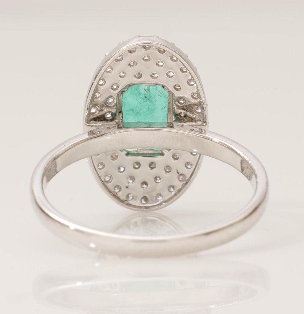 Emerald Cut Emerald Gemstone Diamond Ring, 14k Solid Gold, Natural Diamonds, Double Halo Statement Cocktail Jewelry, Engagement Wedding Ring