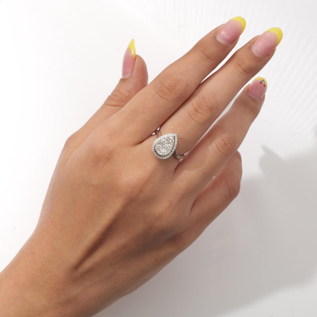 Pear Halo Diamond Ring, 14k Solid Gold, Natural Diamonds, Statement Ring, Everyday Cluster Wedding Jewelry, Illusion Statement Cocktail Ring
