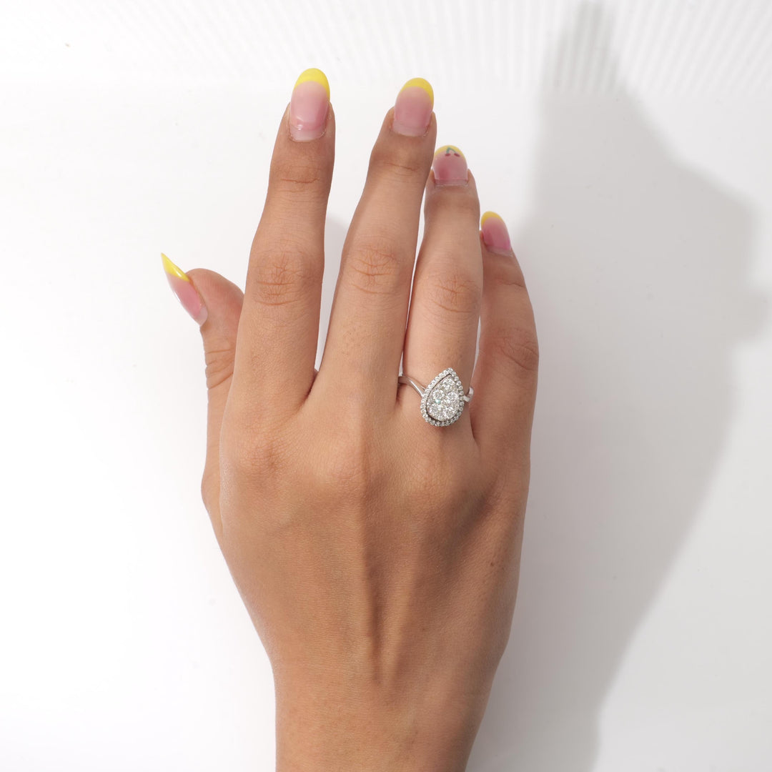 Pear Halo Diamond Ring, 14k Solid Gold, Natural Diamonds, Statement Ring, Everyday Cluster Wedding Jewelry, Illusion Statement Cocktail Ring