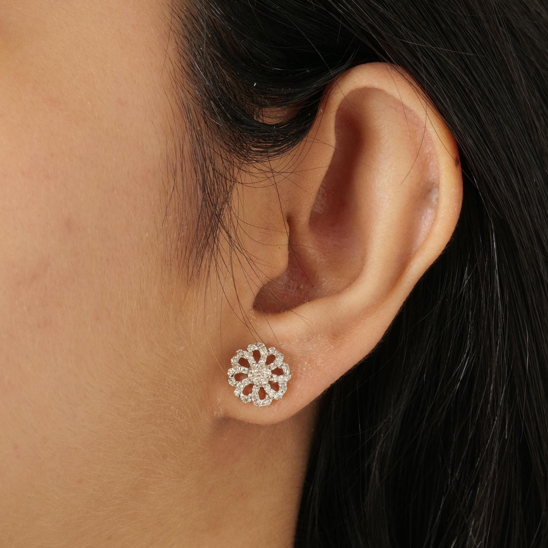 Flower Diamond Stud Earrings, 14k Solid Gold, Natural Diamonds, Pave Floral Studs, Everyday Statement  Jewelry, Cluster Pave Setting