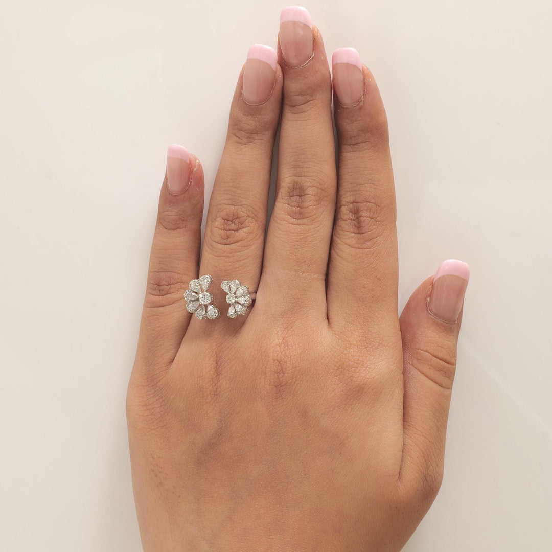Floral Pear Diamond Ring, 14K Solid Gold, Natural Diamonds, Cluster Open Cuff Ring, Cocktail Ring, Bold Statement Ring, Wedding Ring
