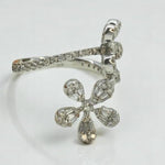 Load image into Gallery viewer, Floral Natural Diamond Bypass Ring: 14k Solid Gold Baguette Flowers Open Ring, Certified Jewelry
