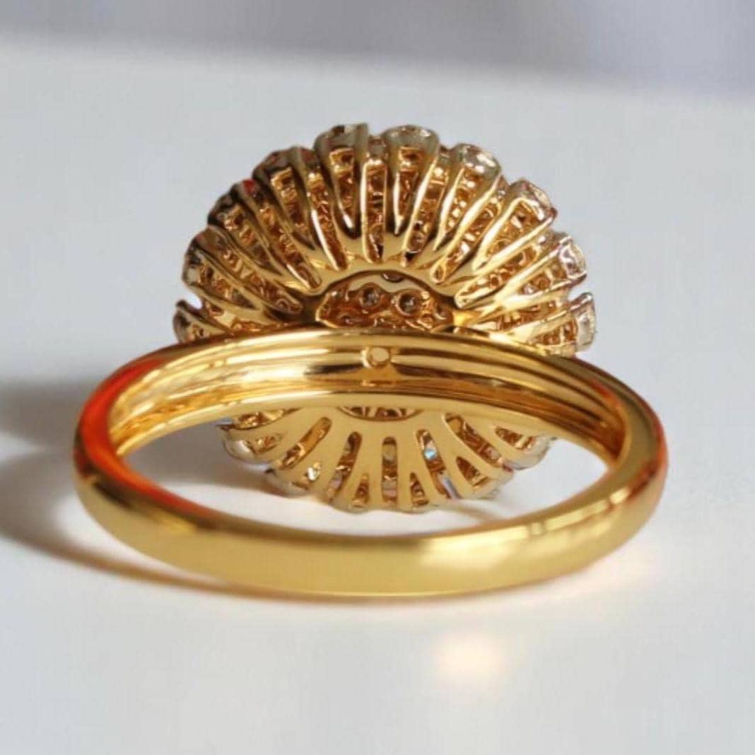 Sunflower Diamond Ring, 14K Solid Gold, Natural Diamonds, Flower Diamond Ring, Cluster Cocktail Ring, Statement Jewelry, Gift For Her