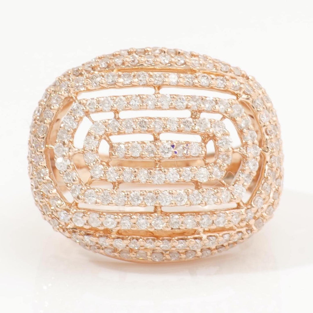 Concentric Oval Diamond Ring, 14K Solid Gold, Natural Diamonds, Multi-Layer Cocktail Ring, Evening Statement Jewelry, Gift For Her