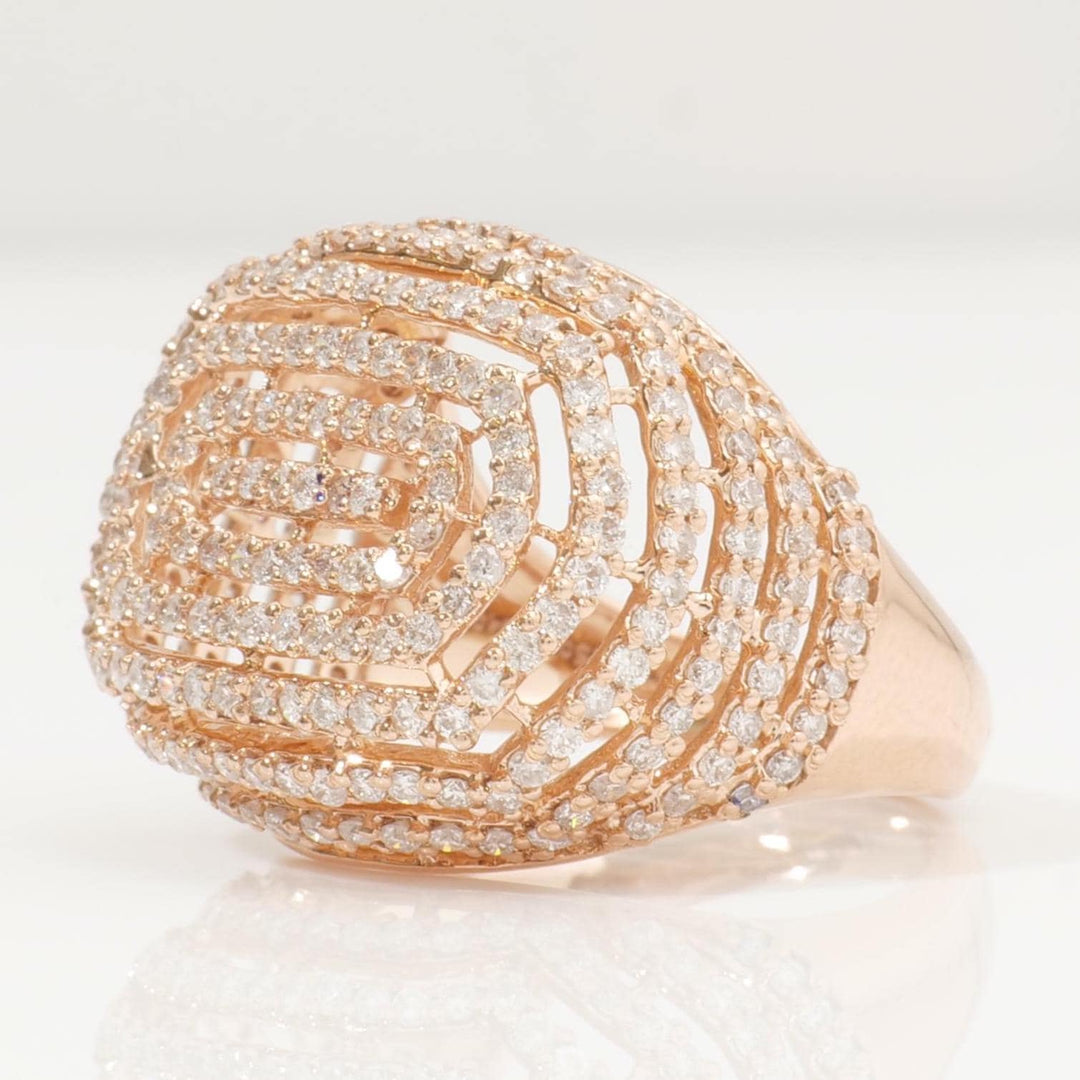 Concentric Oval Diamond Ring, 14K Solid Gold, Natural Diamonds, Multi-Layer Cocktail Ring, Evening Statement Jewelry, Gift For Her